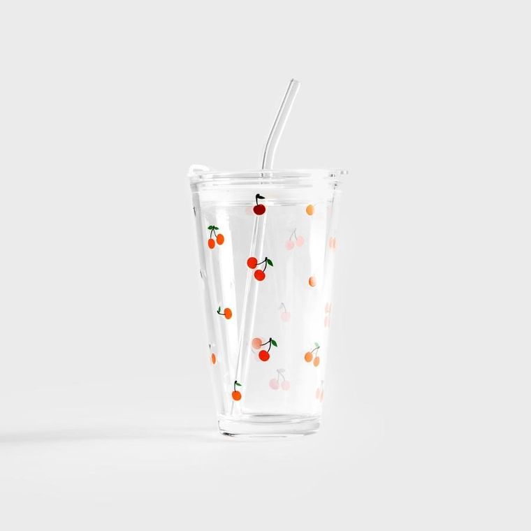 Homla, Embo Summer, szklanka ze słomką w wiśnie, 0,4l, 745898