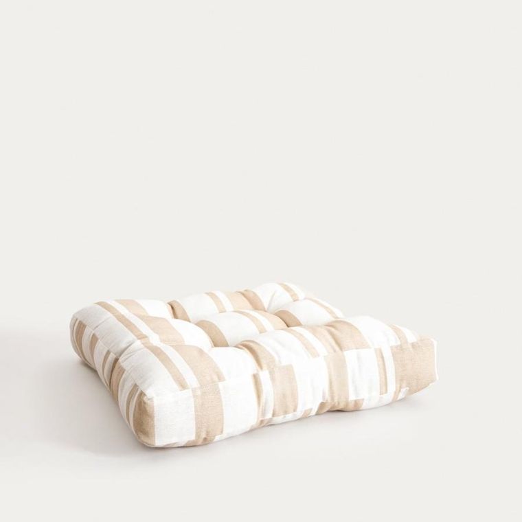 Homla, Evelyn, poduszka, w beżowe pasy z pikowaniem i uchwytem, 50-50 cm