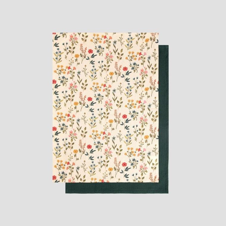 Homla, Farin, zestaw ścierek kuchennych w kwiatki + waffel, 45-65 cm, 2 szt.