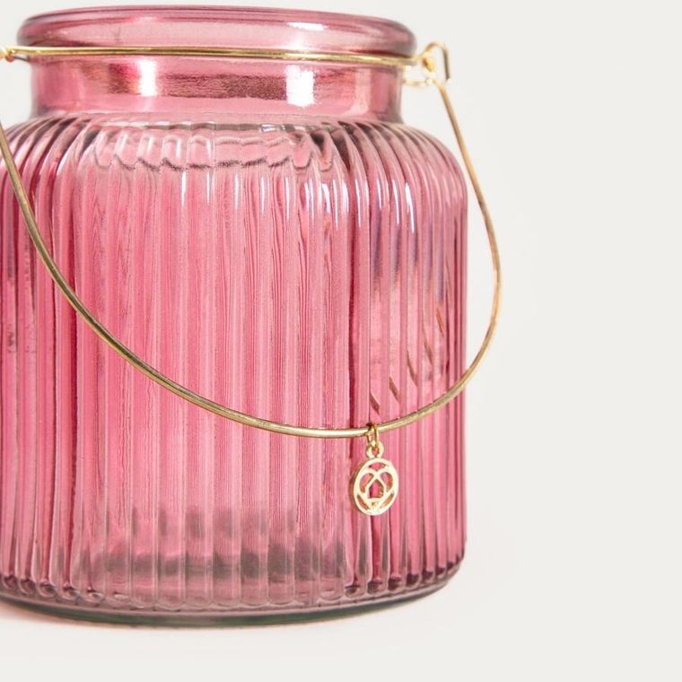 Homla, Fig, lampion, ryflowany z zawieszką różowy, 10-11 cm