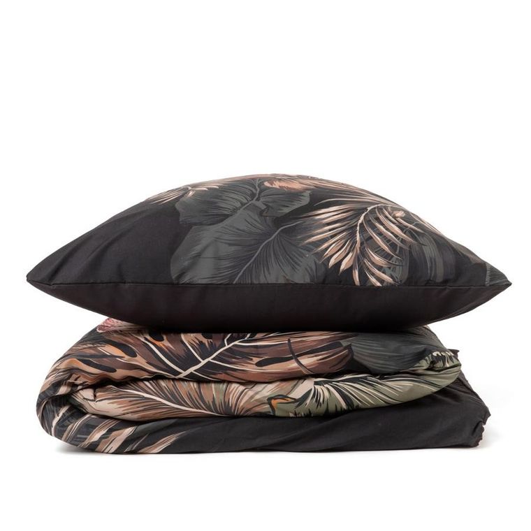 Homla, Fonce, Pościel z mikrofibry czarna w liście, 160-200 cm, SS23 825496