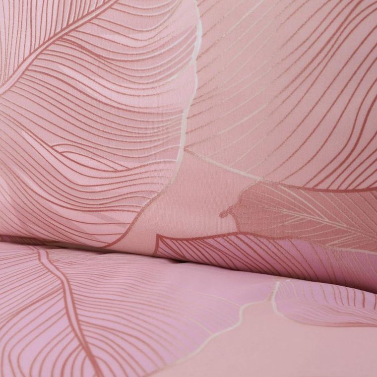 Homla, Gallo, Pościel z mikrofibry różowa w liście 200-220 cm