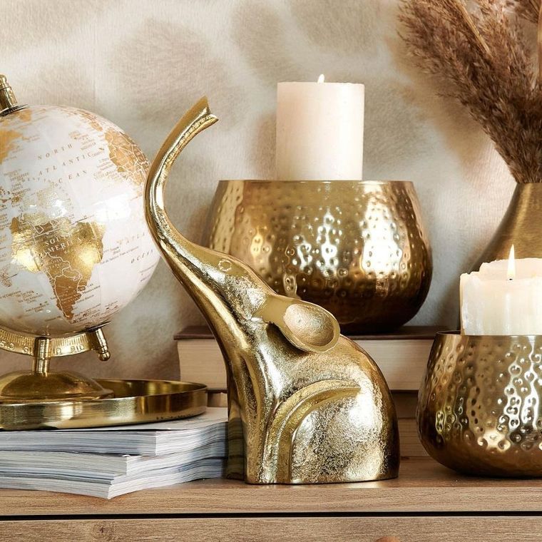 Homla, Girona, ozdoba stojąca słoń złoty, 18-8-25 cm