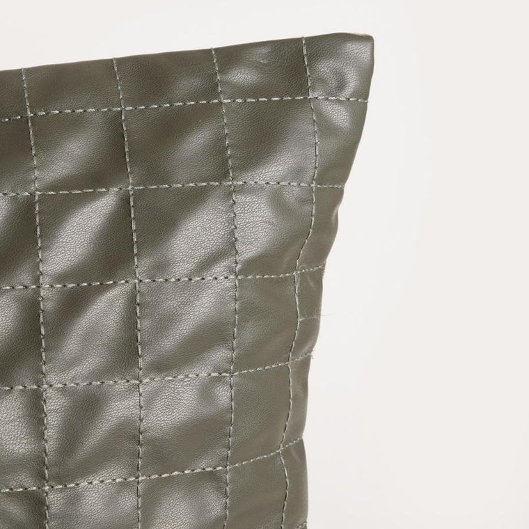 Homla, Katad, poszewka, z ekoskóry z ozdobnymi przeszyciami, zielona, 45-45 cm