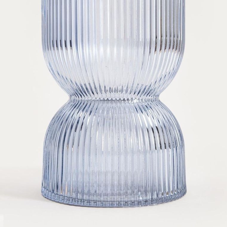 Homla, Limpid, wazon, szklany prążkowany błękitny, 20 cm