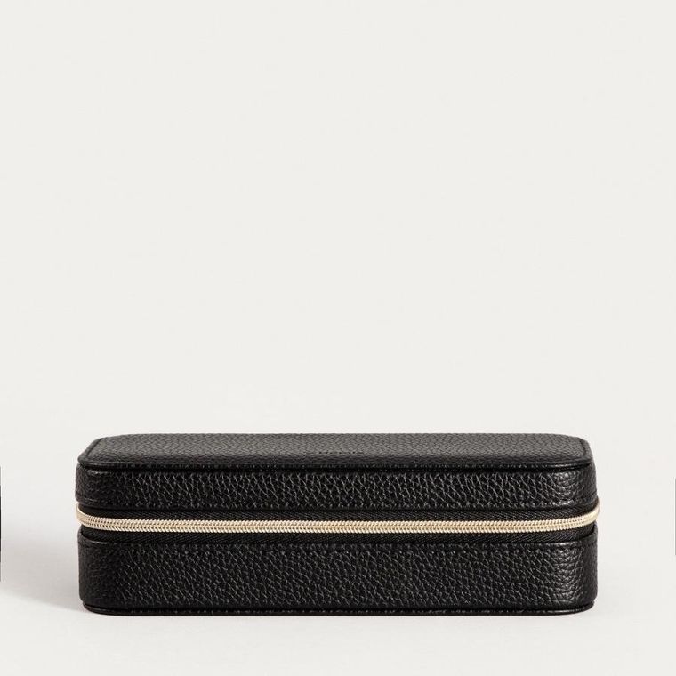 Homla, Linas, szkatułka na biżuterię, z eko skóry czarna, 17,5-8-5 cm