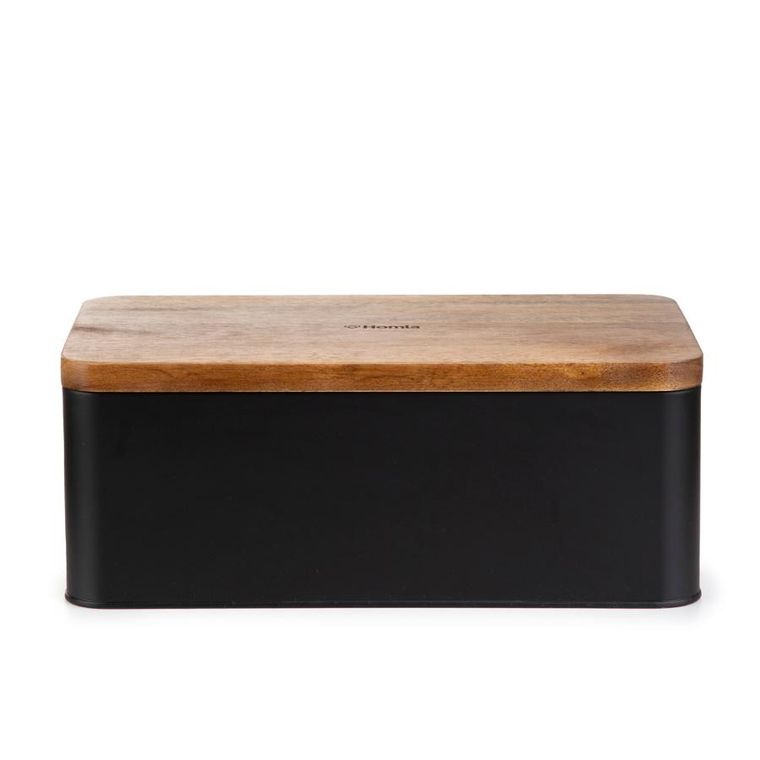 Homla, Lomas, chlebak, czarny z akacjową pokrywką, 33-18-13 cm