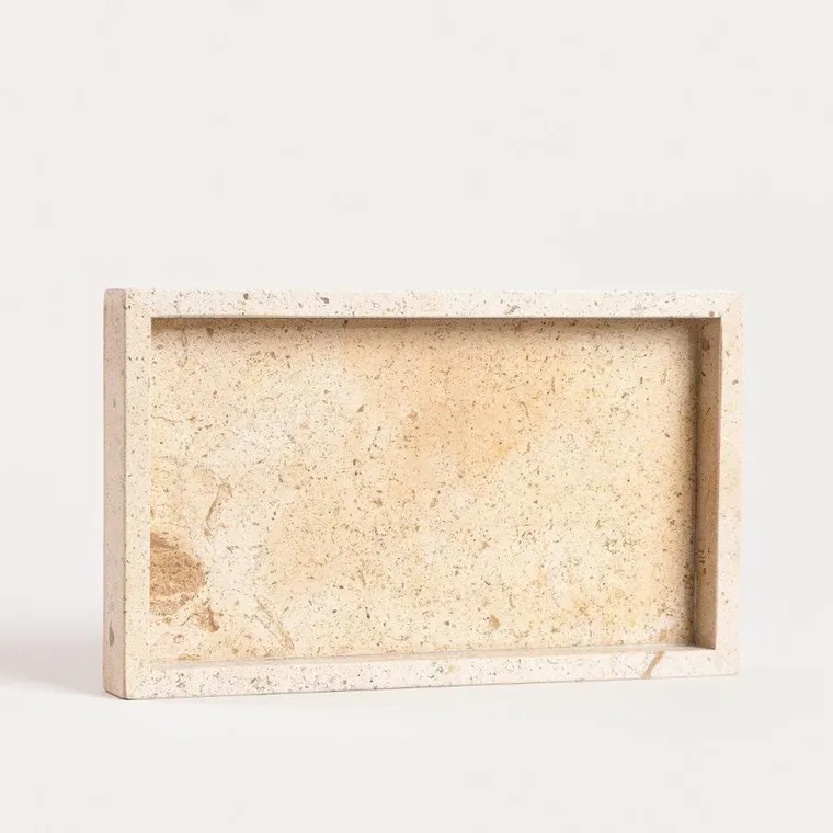 Homla, Marmuri, taca dekoracyjna, z beżowego marmuru, 25-15-3 cm