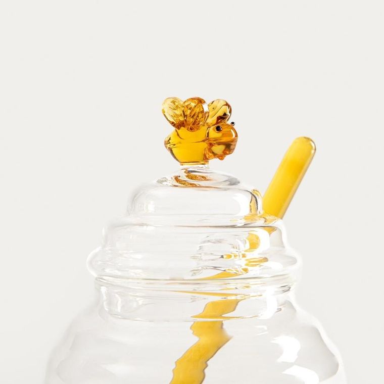 Homla, Mella, szklany pojemnik, na miód ze szklaną łyżką, 0,46l