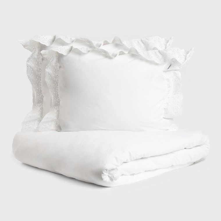 Homla, Morain, pościel z mikrofibry, biała z koronką, 200-220 cm, 734465