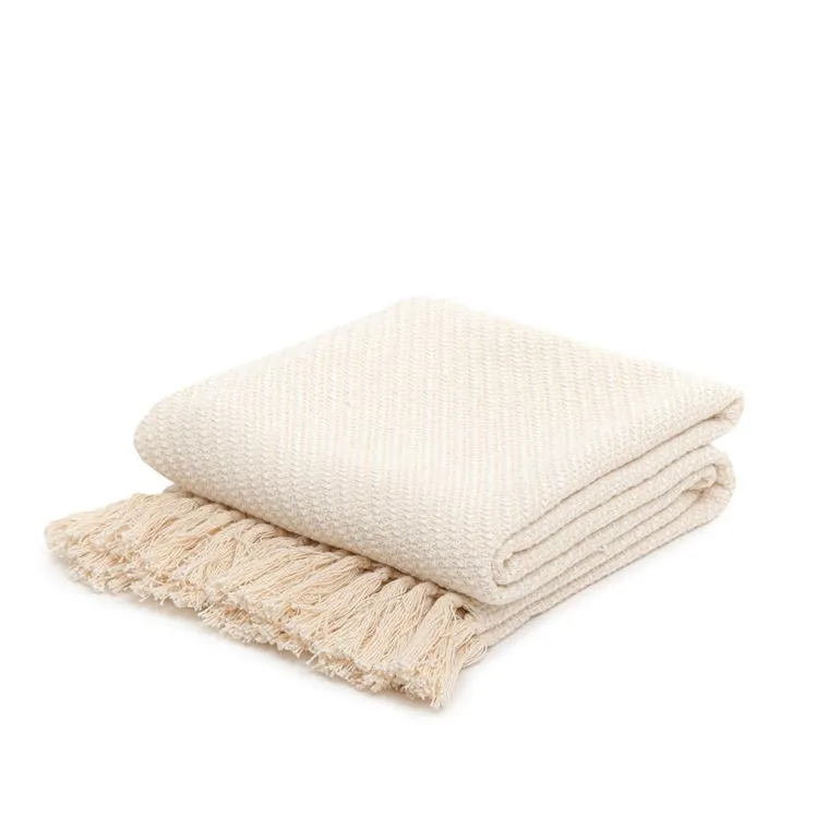 Homla, Morris, Pled ecru z frędzlami 130-170 cm