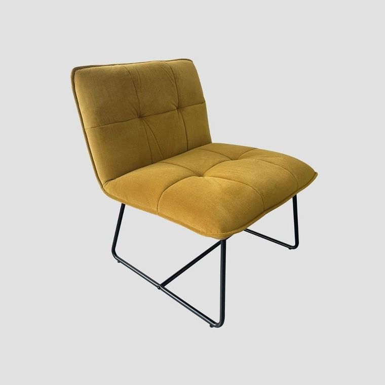 Homla, Nelox, fotel welurowy, musztardowy, 63-69-73 cm