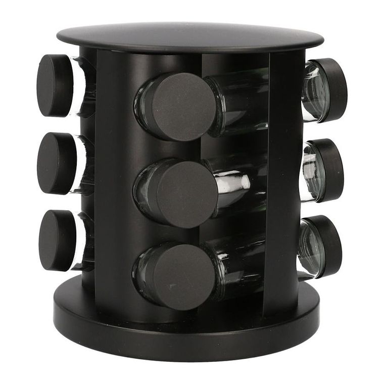 Homla, Otto, Stojak z przyprawnikami obrotowy czarny - 12 słoiczków 19-21 cm