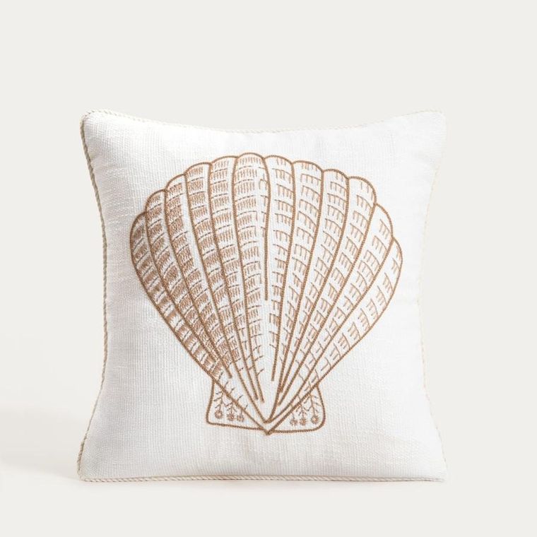 Homla, Prem, poszewka, z haftowaną muszlą i sztruksową lamówką, 45-45 cm