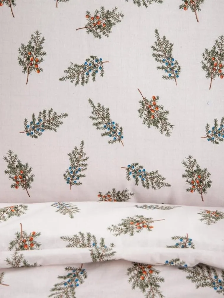 Homla, Ramoscelli, pościel, biała w świąteczny nadruk, 200-220 cm