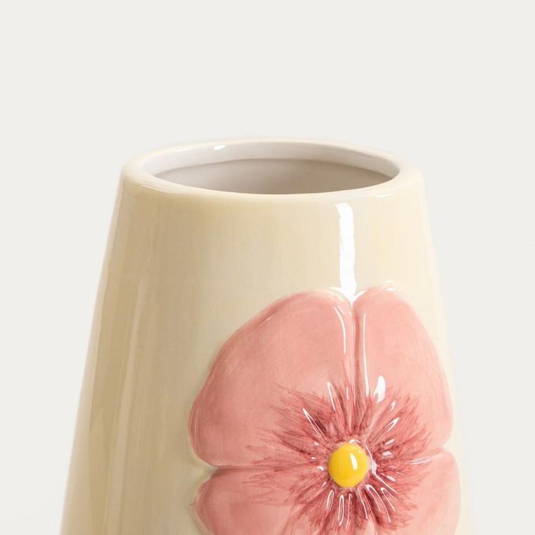 Homla, Roselle, wazon, żółty z różowymi kwiatami, 14-14-17 cm