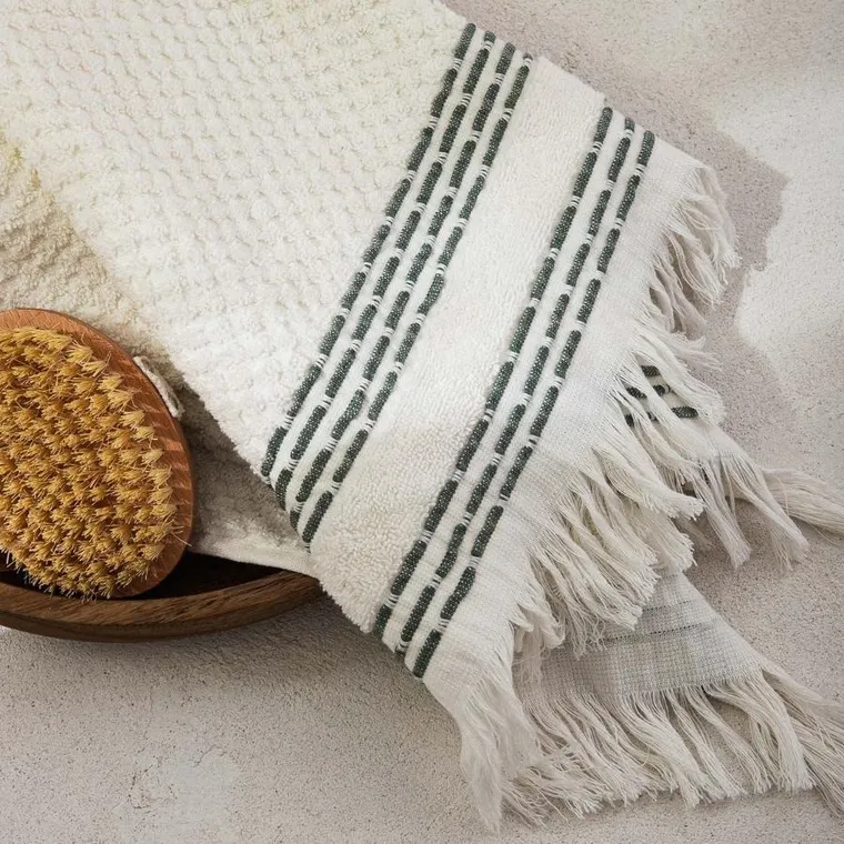 Homla, Rosop, ręcznik, boho z pistacjowymi paskami, 50-90 cm