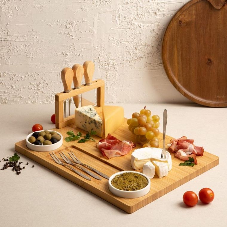 Homla, Rumi, deska do serwowania z miseczkami i nożykami, 37-28 cm