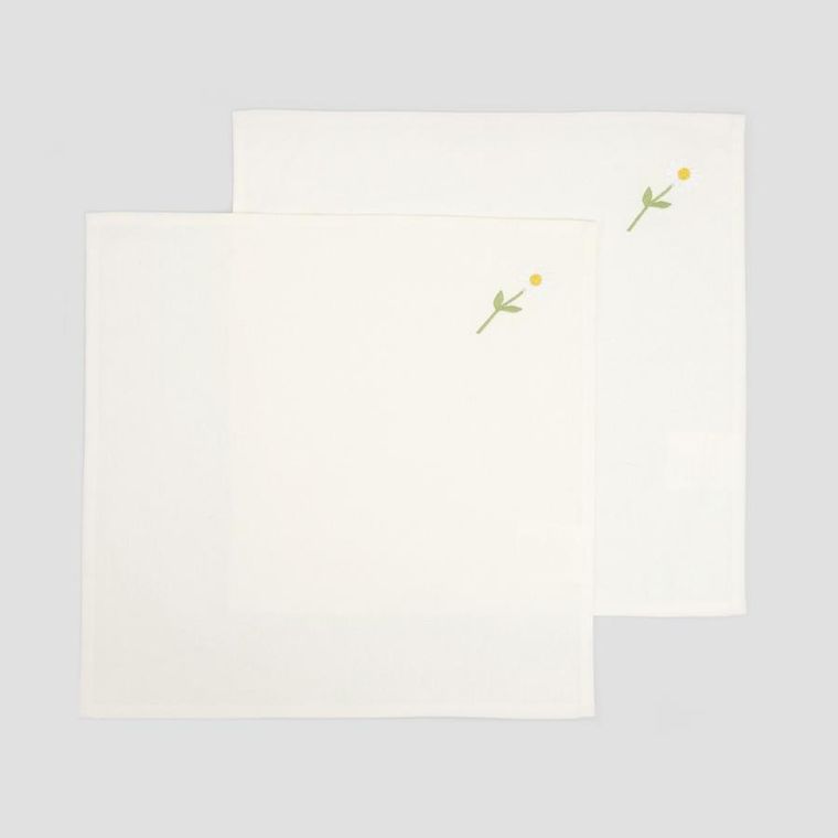 Homla, Sagra, serwetka, zestaw 2 szt. serwetek ecru z haftem kwiatowym stokrotka, 40-40 cm