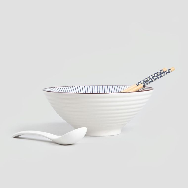 Homla, Salado, zestaw do ramen w paski z brązowym rantem, 21 cm