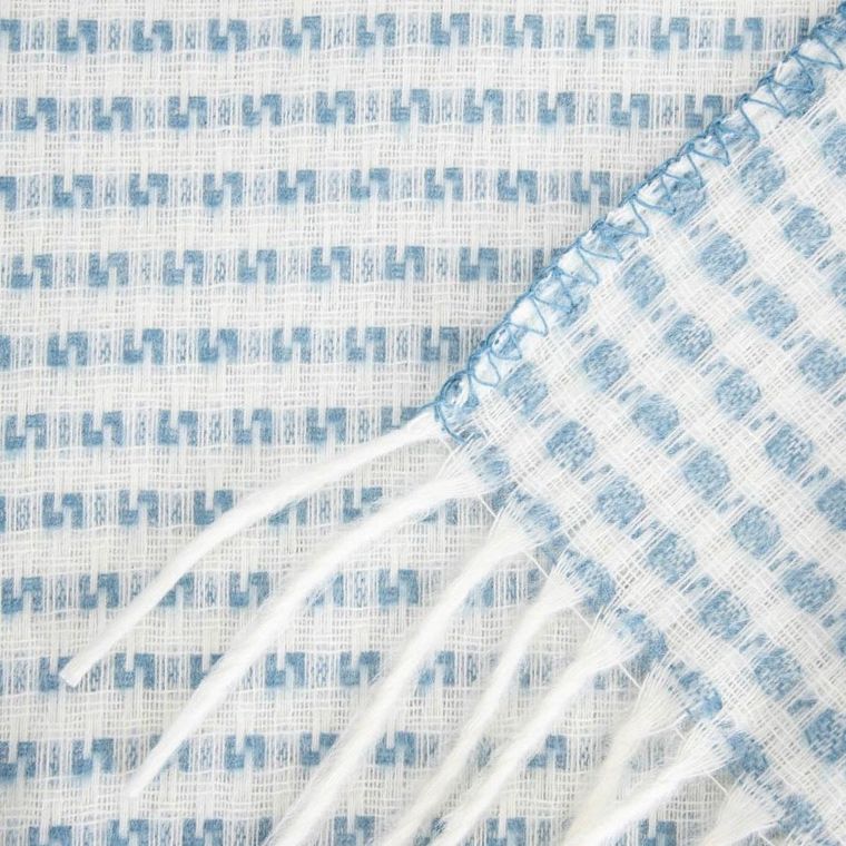 Homla, Sorbo, koc, z frędzlami i strukturalnym błękitnym wzorem, 150-200 cm