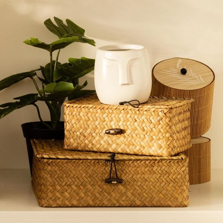 Homla, Talulah, szkatułka pleciona naturalna, 25-20-8 cm