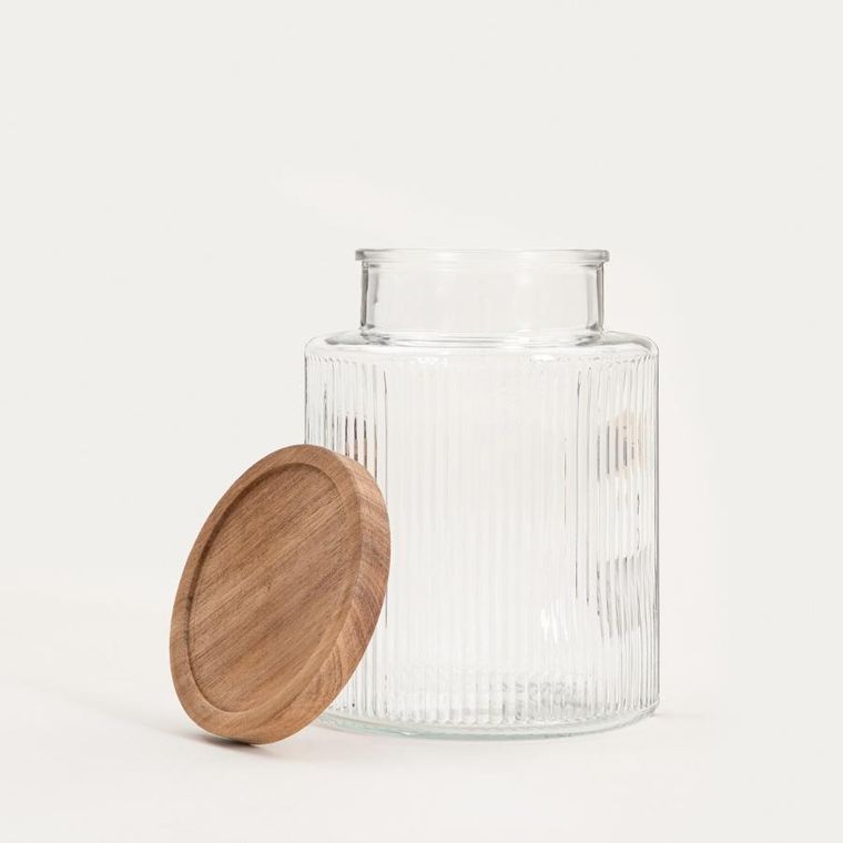 Homla, Tarro, pojemnik ryflowany z drewnianą pokrywką, 2,5l