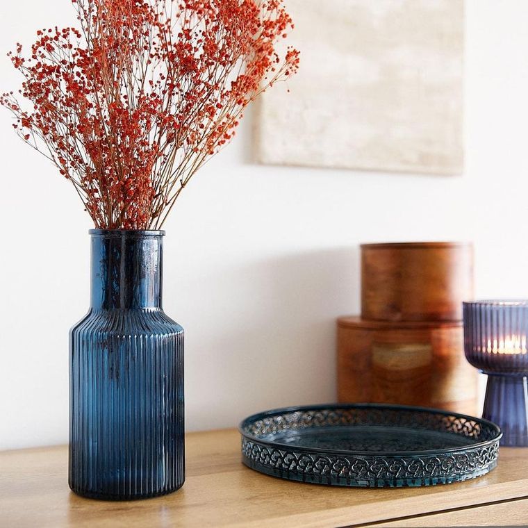 Homla, Tolle, wazon, szklany prążkowany granatowy, 10-22 cm