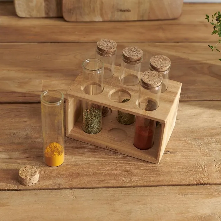 Homla, Torano, stojak, z przyprawnikami, 6 słoiczków, 14-9 cm