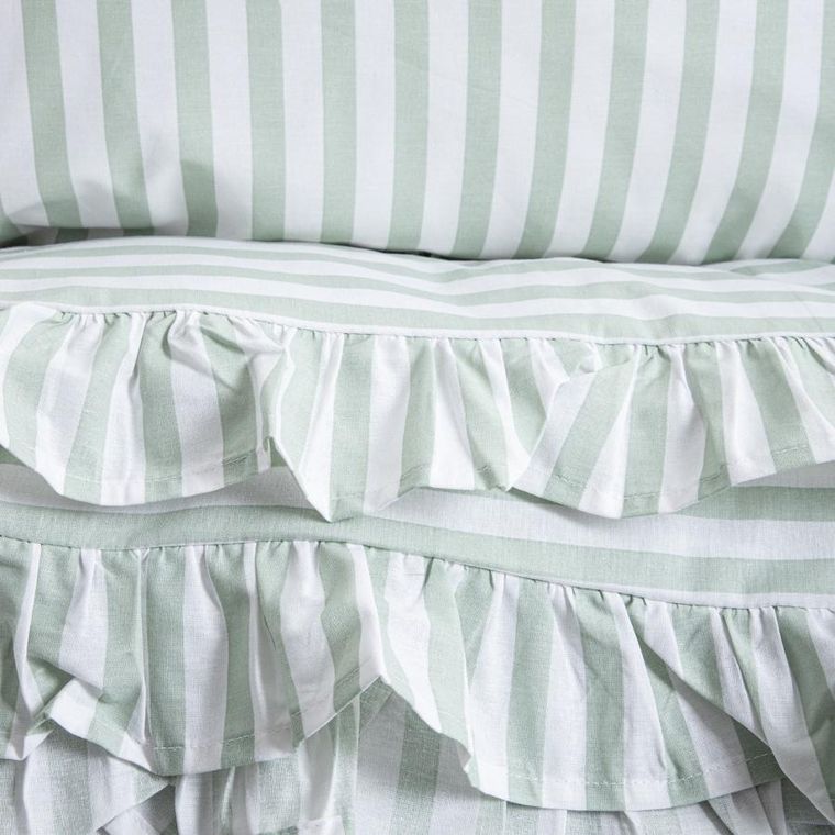 Homla, Trudy, pościel, bawełniana w pistacjowe paski z falbanką, 140-200 cm