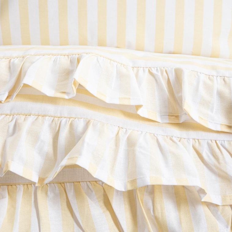 Homla, Trudy, pościel, bawełniana w żółte paski z falbanką, 140-200 cm