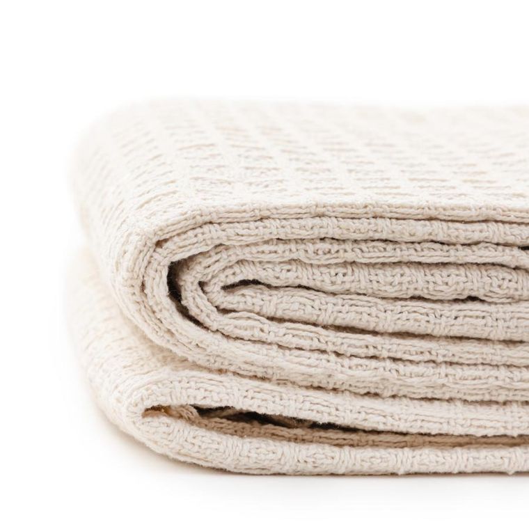 Homla, Vaffel, Pled z frędzlami naturalny 130-170 cm