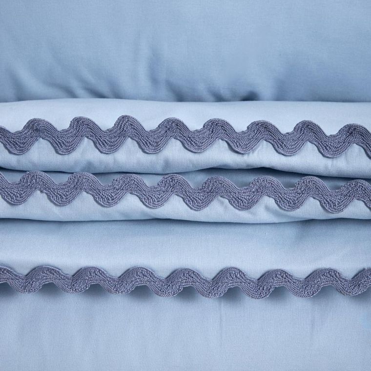 Homla, Vela, pościel, bawełniana z ozdobną lamówką niebieska, 200-220 cm