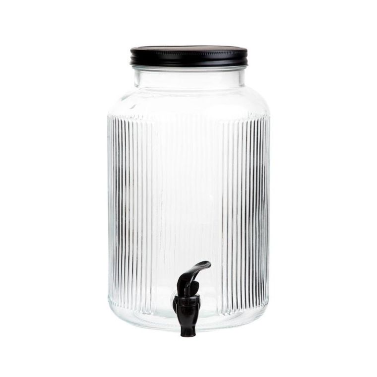 Homla, Velmo, słoik z kranikiem prążkowany z czarną pokrywką, 6l