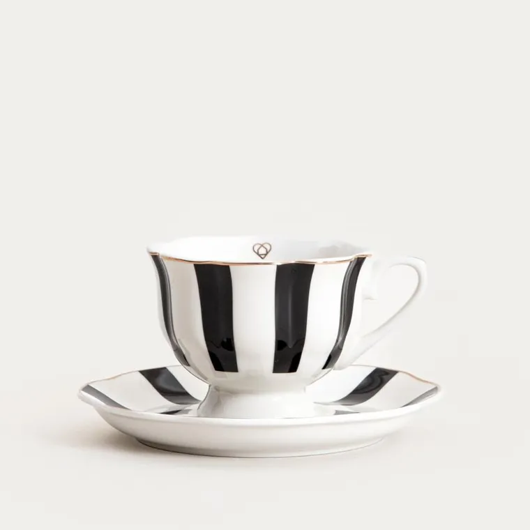 Homla, Velos, filiżanka ze spodkiem, w czarne paski, 0,15l