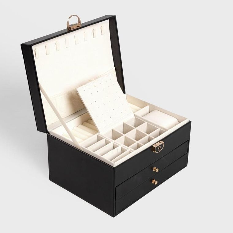 Homla, Virello, szkatułka na biżuterię, kuferek czarny, 23-17-13,5 cm