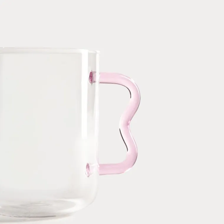 Homla, Zigra, szklanka, z falowanym różowym uchem, 0,4l