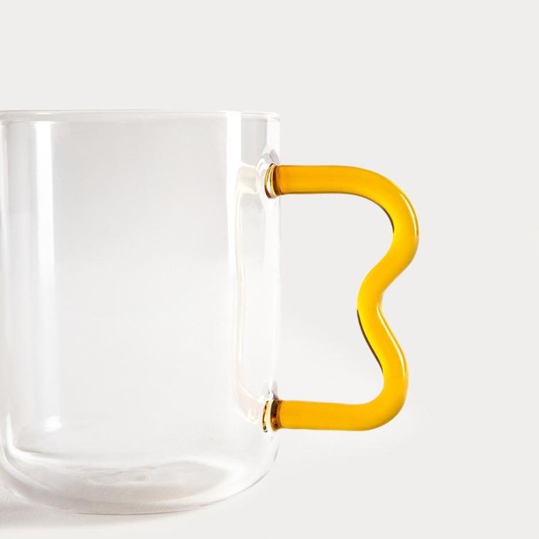 Homla, Zigra, szklanka, z falowanym żółtym uchem, 0,4l