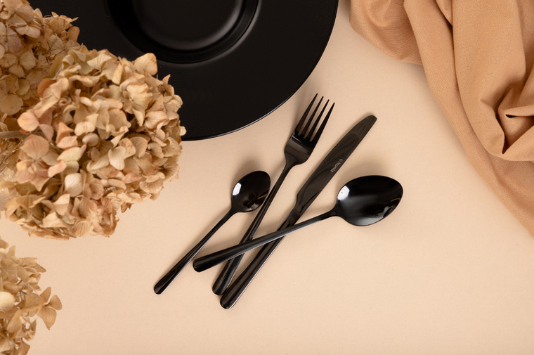 Homla,lugano, zestaw sztućców, czarnych, 24 szt.