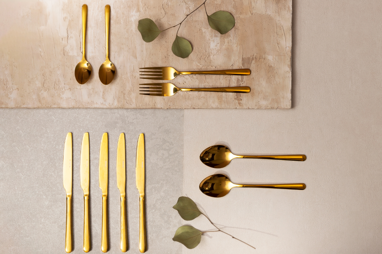 Homla,lugano, zestaw sztućców, złotych, 24 szt.
