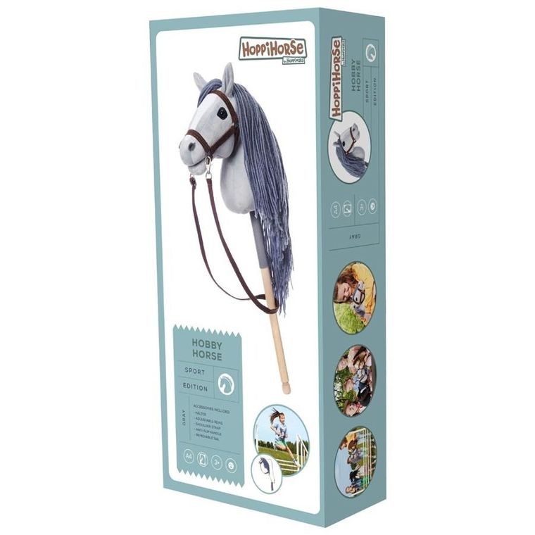 Hoppihorse, Hobby Horse, konik na kiju, A4, długowłosy, szary