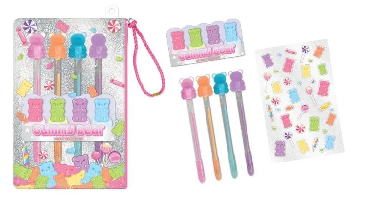 Hot Focus, długopisy żelowe z naklejkami, misie żelki