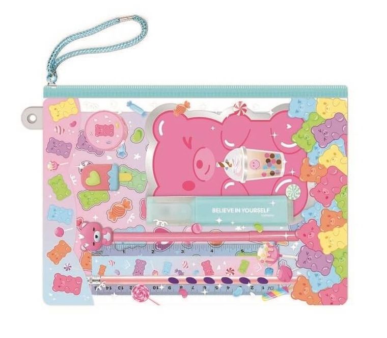 Hot Focus, saszetka z notatnikiem i akcesoriami, miś