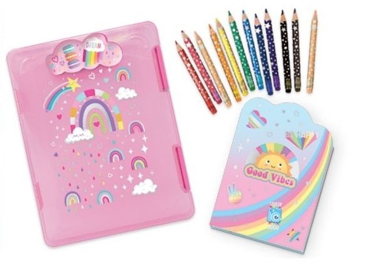 Hot Focus, teczka A4 z klipsem + kredki, tęcza, 1 szt.