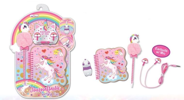 Hot Focus, zestaw: słuchawki, zatyczka, kołozeszyt i długopis, Jednorożec