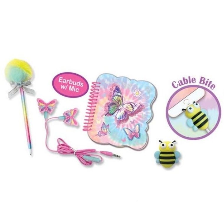 Hot Focus, zestaw: słuchawki, zatyczka, kołozeszyt i długopis, Motylek