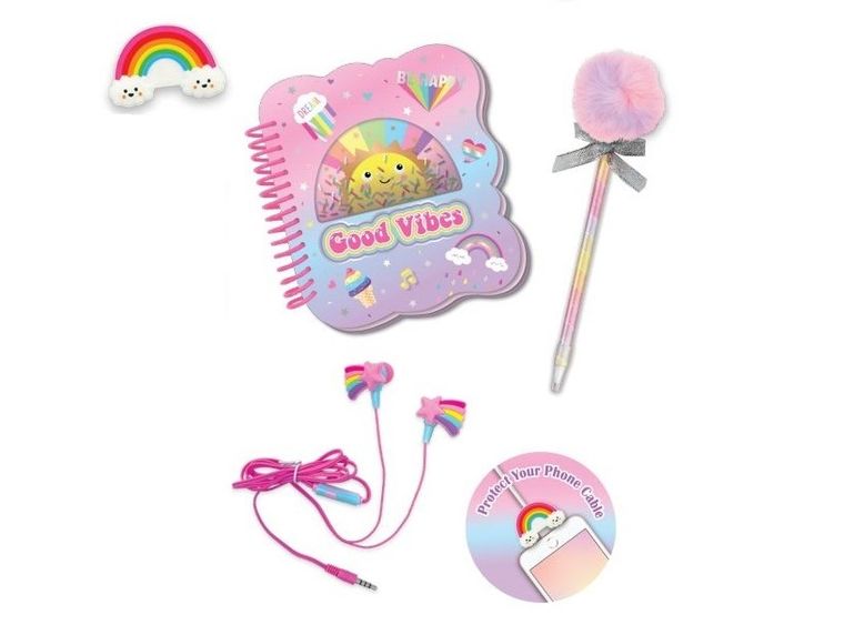 Hot Focus, zestaw: słuchawki, zatyczka, kołozeszyt i długopis, Słoneczko