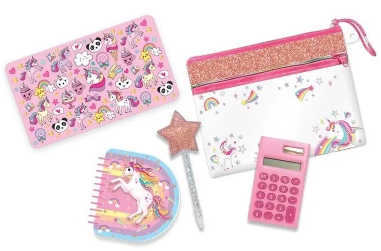 Hot Focus, zestaw z kalkulatorem w saszetce, Jednorożec