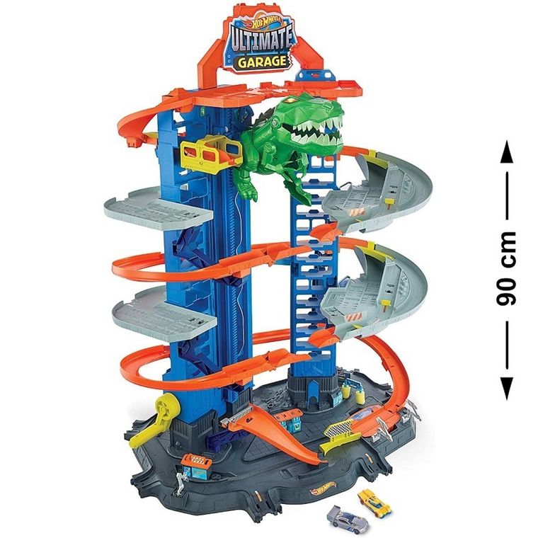 Hot Wheels City, Mega Garaż T-Rexa, zestaw torów i auta