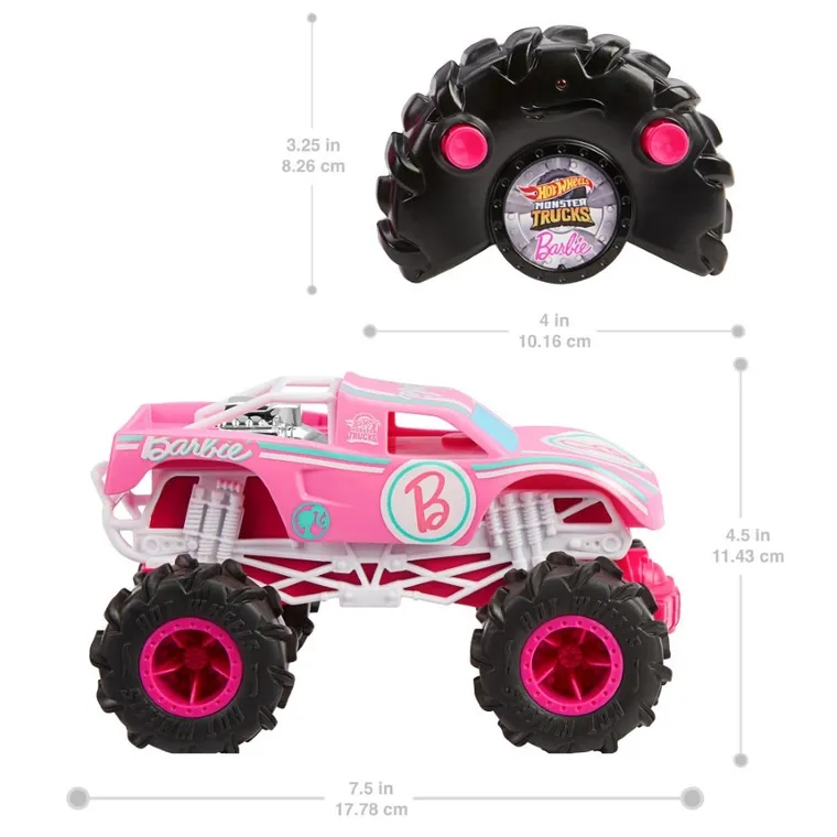 Hot Wheels, Monster Trucks R/C, Barbie, pojazd zdalnie sterowany, skala 1:24